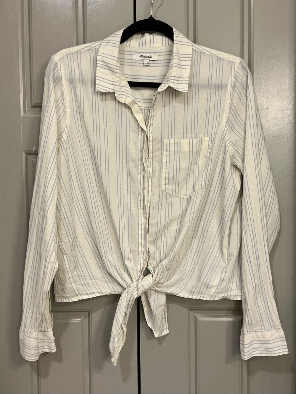 Madewell Blue & White Striped Tie-Front Button Down Shirt Size Large